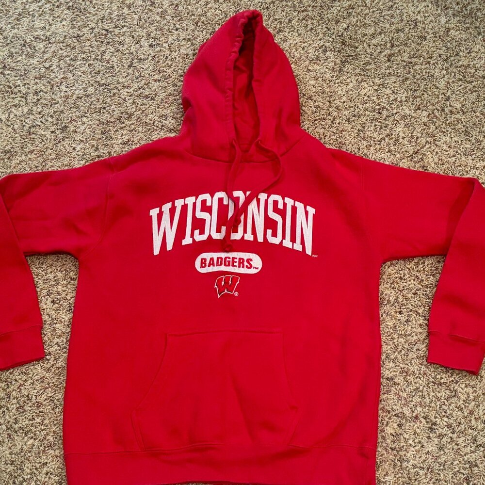~~UW WISCONSIN BADGERS BUCKY EMBROIDERED M HOODIE  BEST WISCONSIN BADGERS VINTA